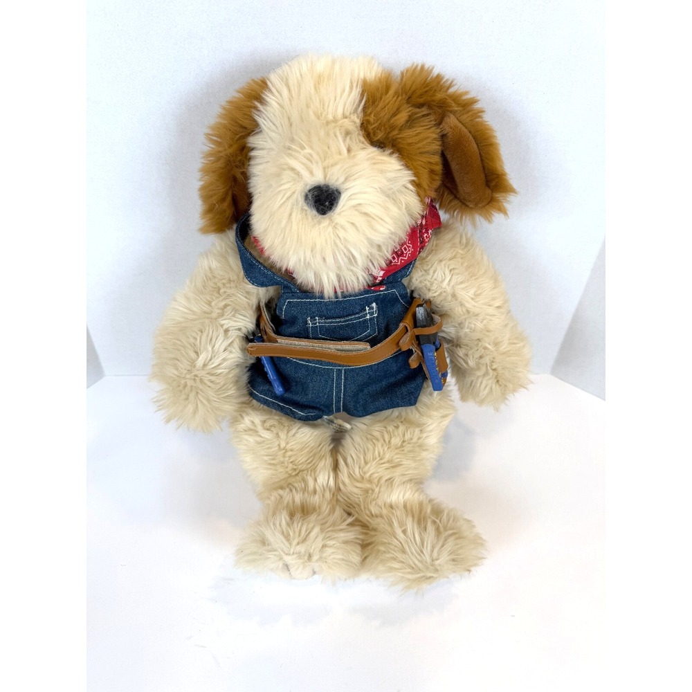 Build A Bear Retired Shaggy Dog Creamy‎ White/Brown Red Collar w/Barking Sound